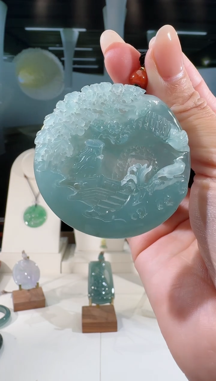 翡翠未镶嵌吊坠(不含链)山水牌