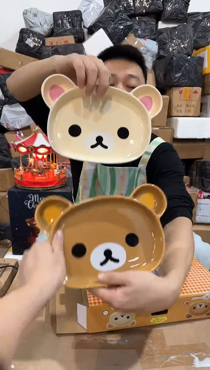 瓷片原盒轻松熊餐盘2件套