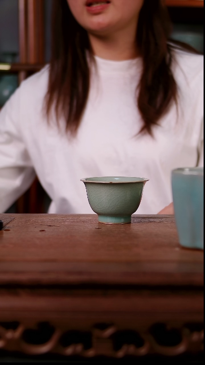 杯子陶青霁汝窑仿古釉   压手杯微瑕