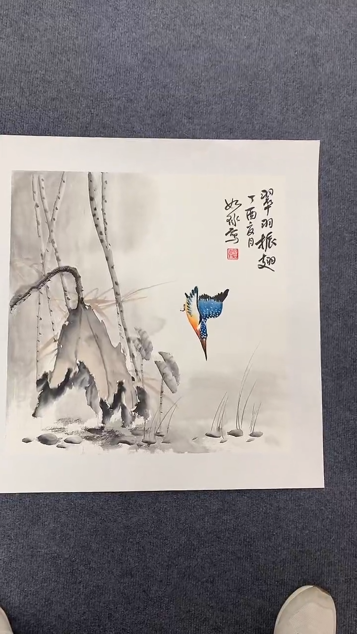 竖款精品斗方花鸟，