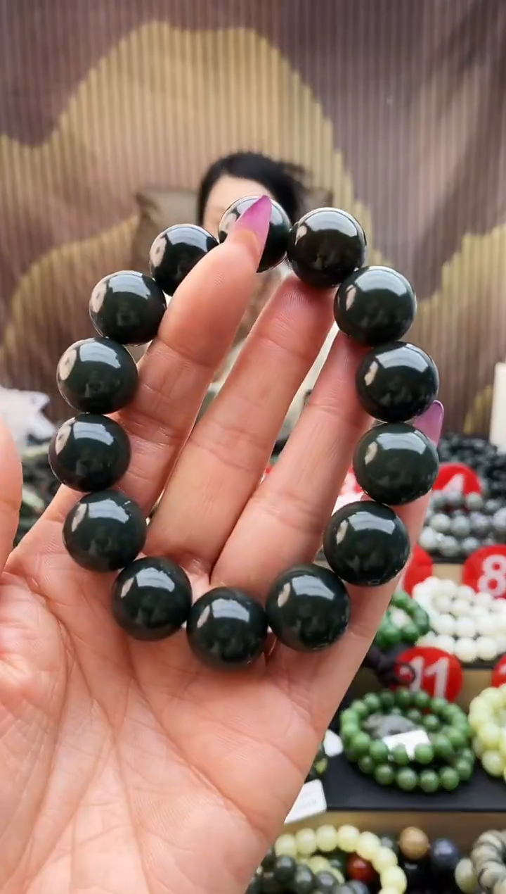 未镶嵌手串和田玉油青16