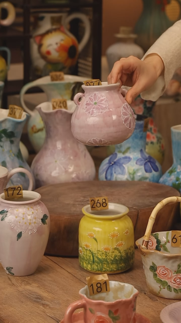 陶瓷景德镇设计师手作花器摆件侘寂风@M077@