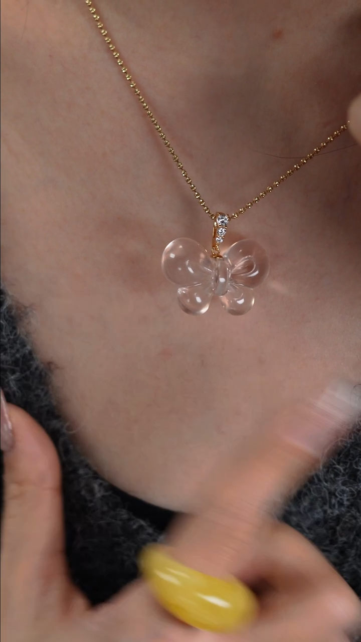 吊坠(不含链)未镶嵌水晶粉水晶小蝴蝶吊坠