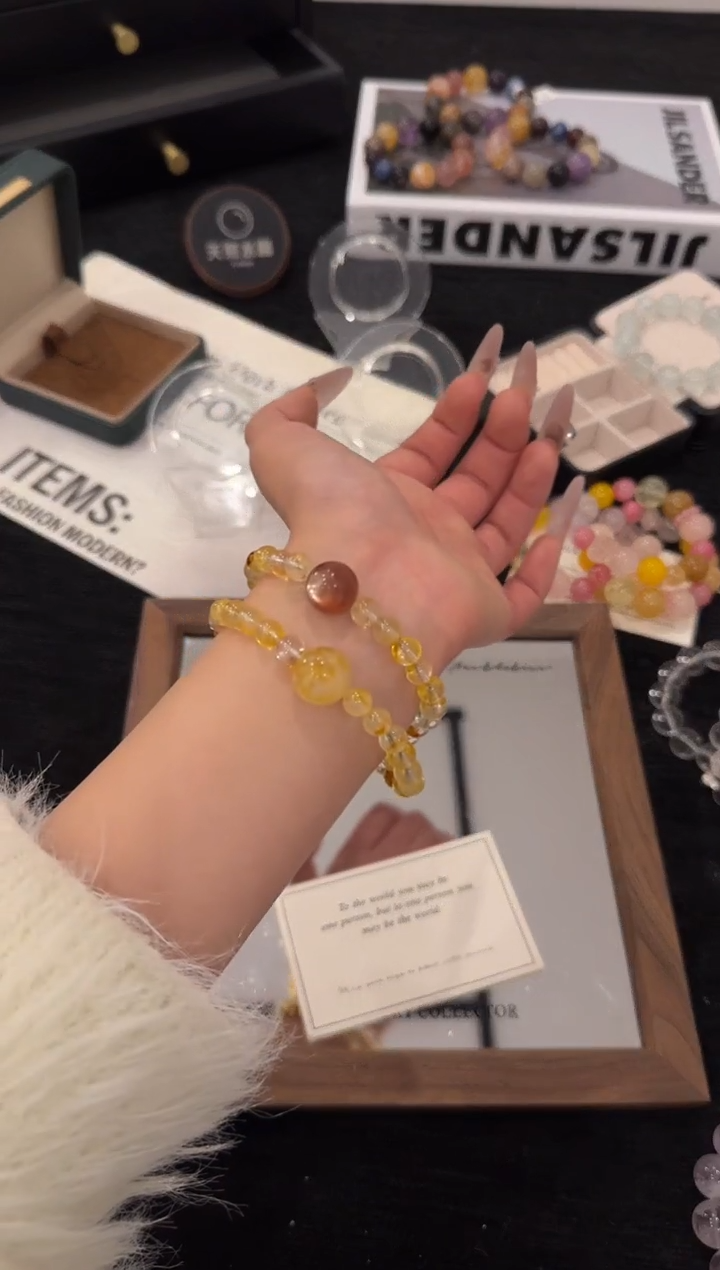 未镶嵌手链水晶黄胶花双圈x3496