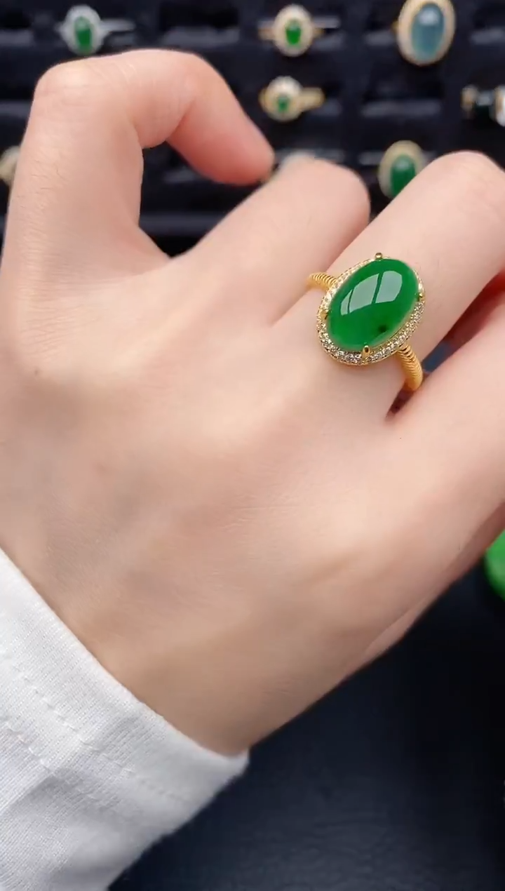 银S925镶嵌戒指翡翠天然a货翡翠225