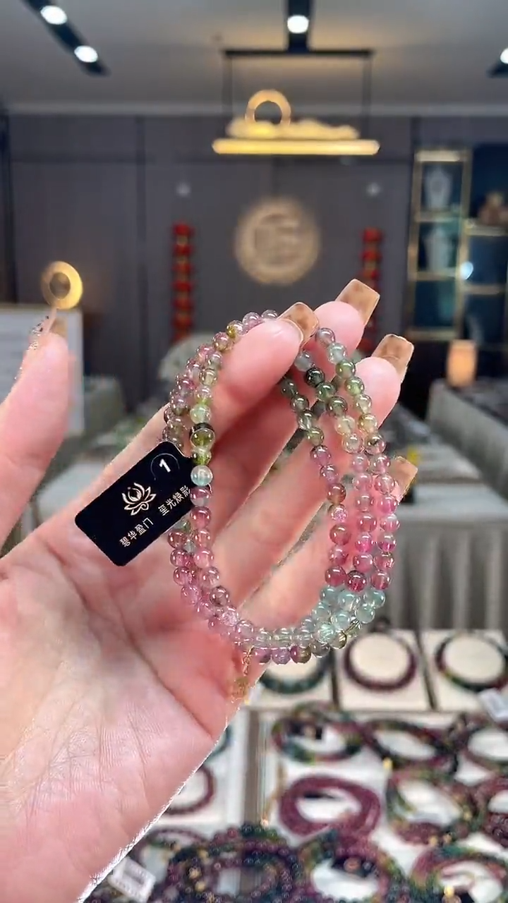 未镶嵌西瓜老矿碧玺色标三圈手串4.8mm+碧玺dan多样性发一条