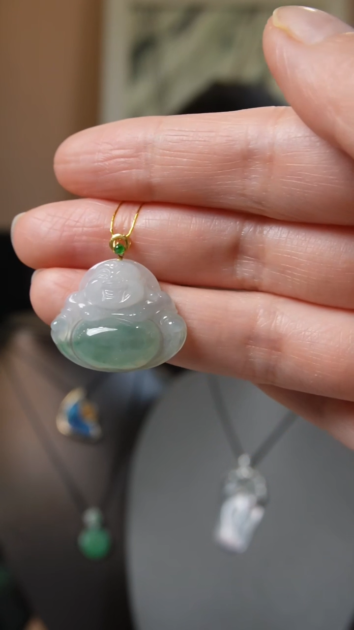【闪购商品】翡翠吊坠(不含链)18K金镶嵌天然缅甸翡翠吊坠