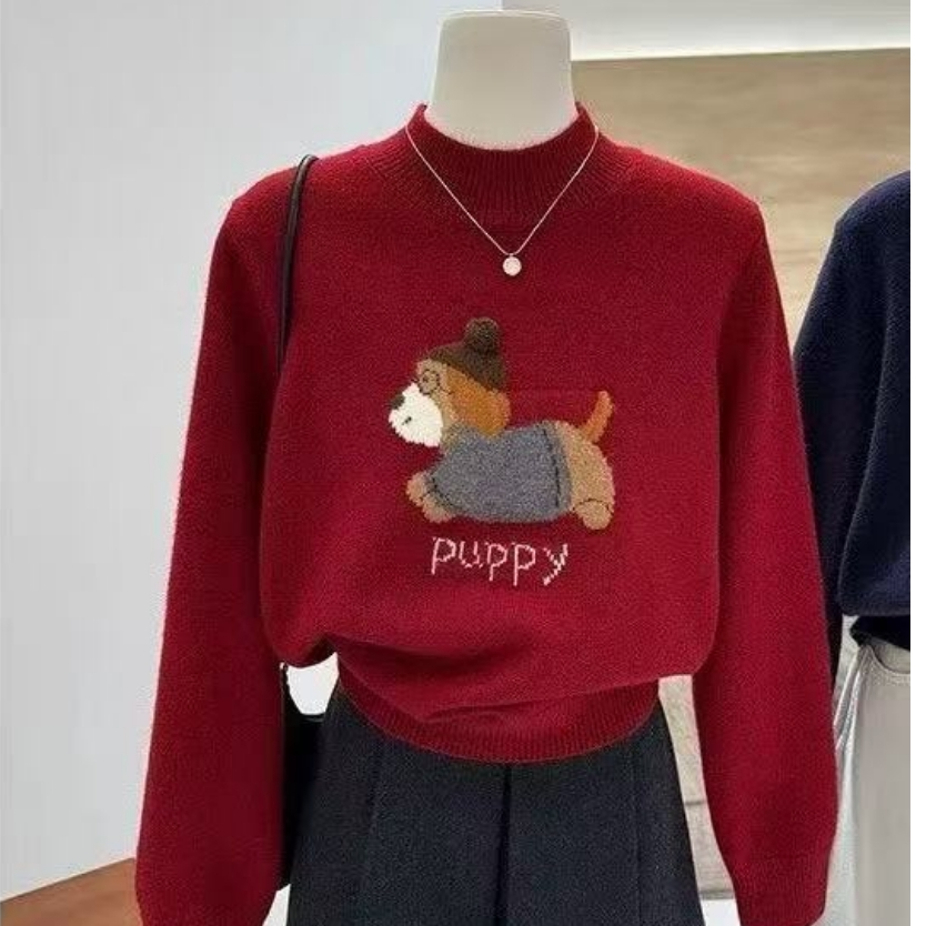 靓衣坊  小狗立领加厚针织毛衣
