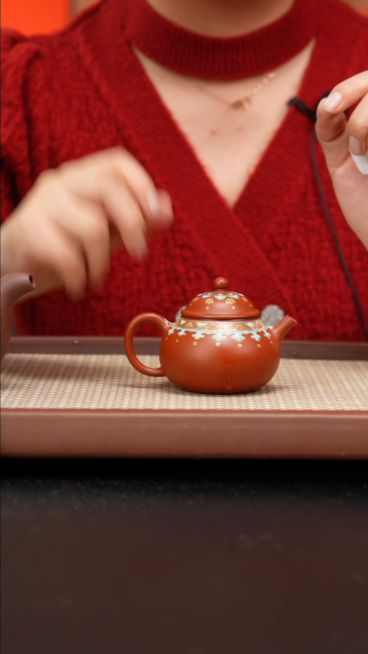 【闪购商品】紫砂茶壶小煤窑朱泥珐琅彩玉容