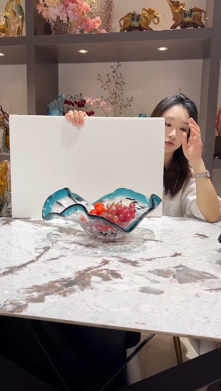 蓝色荷叶果盘 现货