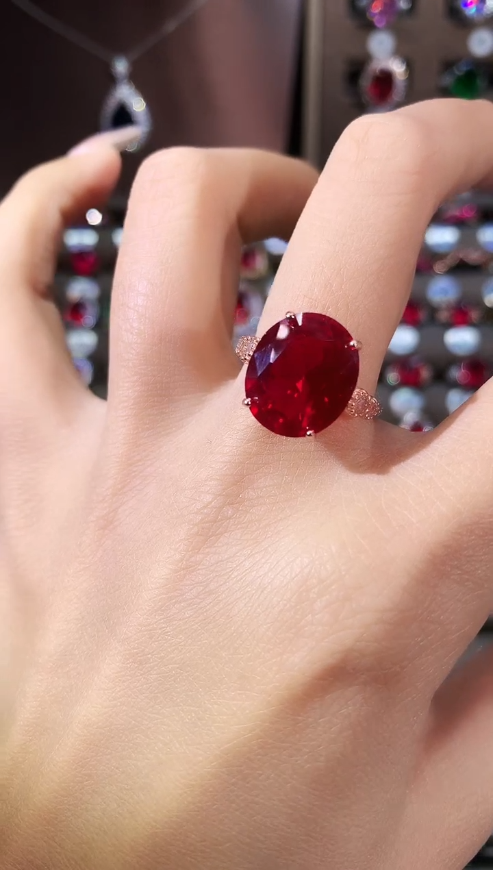 无925银鸽血红色戒指