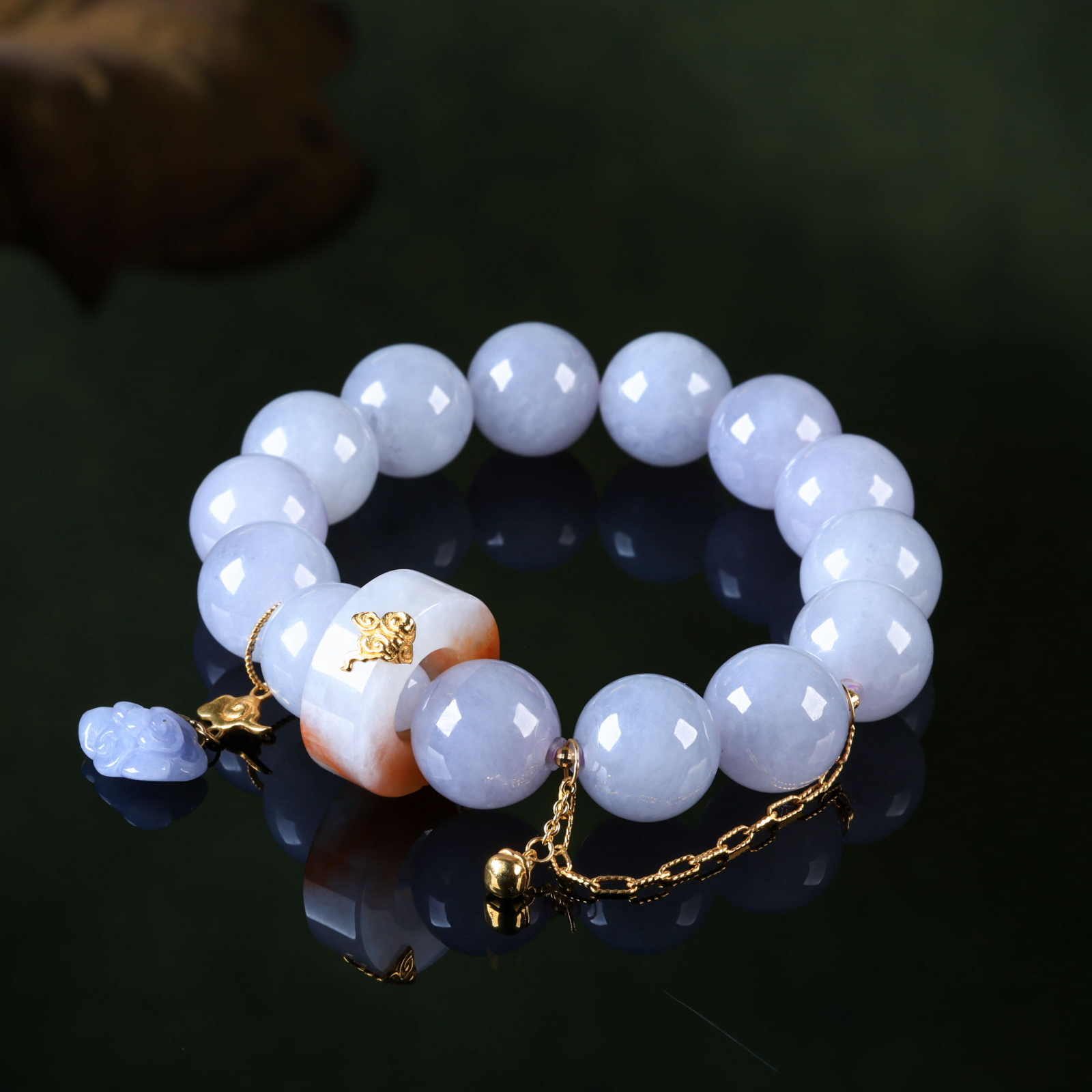 【意婵】《沉梦听雨》（13.5mm）18K金天然缅A紫翡翠单圈手链-917050