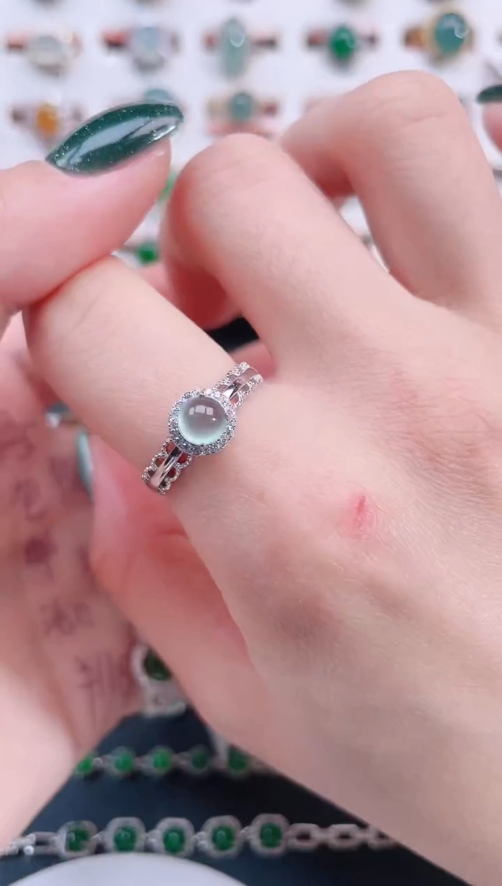 银S925镶嵌戒指翡翠天然翡翠