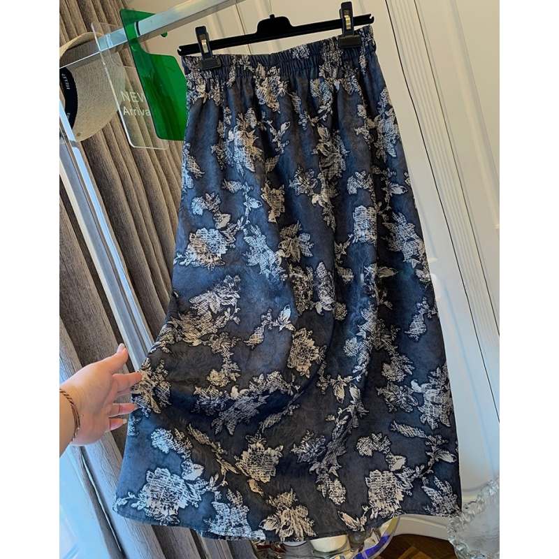 高端法式提花松紧腰半身裙半裙子宽松直筒显瘦女2025夏季新款大码