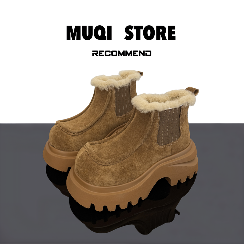 MUQI2025秋季新款欧版方头厚底及裸短靴时尚马丁靴户外沙丘废土风