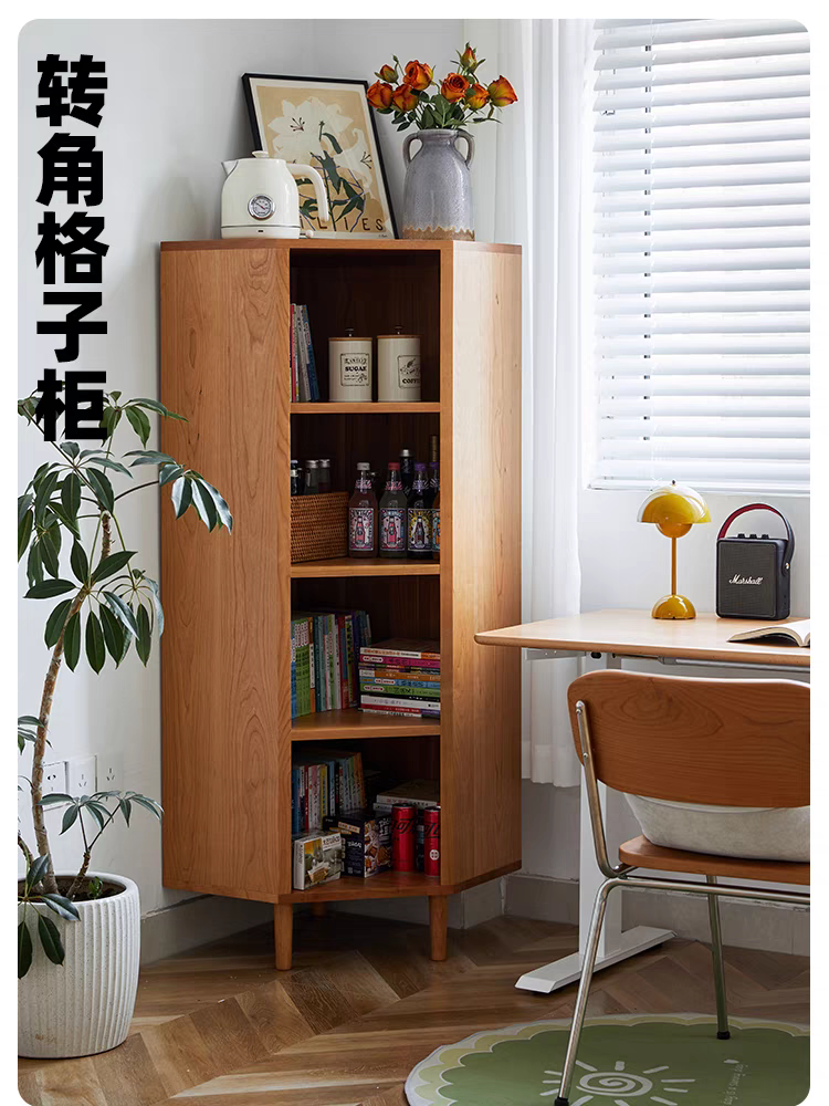 实木转角柜墙角三角柜小户型靠墙拐角置物架多层收纳架樱桃木书柜