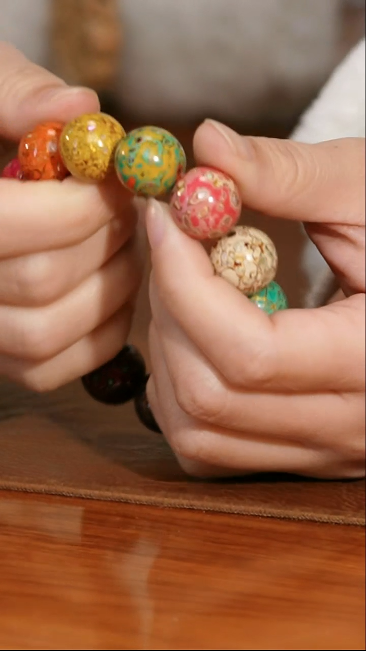 大漆工艺品无事牌QWWHT多彩1.5漆珠手串