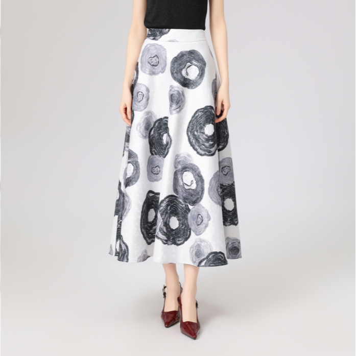 AMASS/阿玛施早春新款中高腰A字裙水墨圆点百搭半身裙5200428