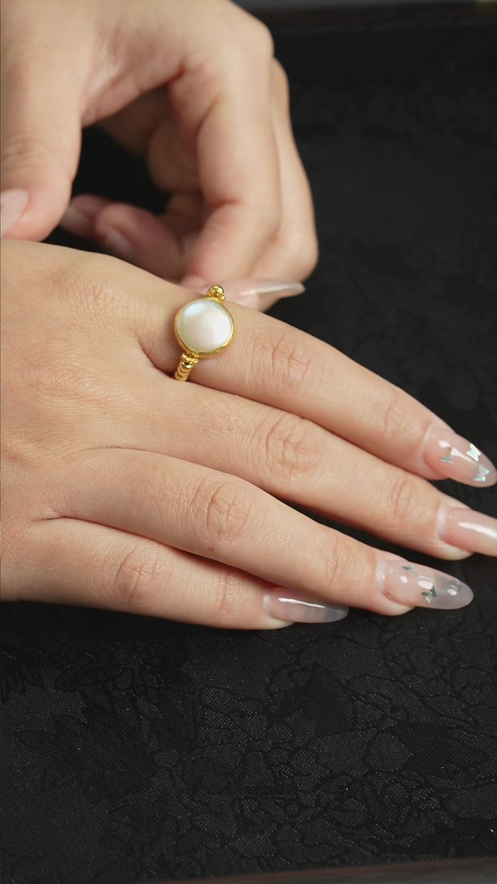 足金镶嵌手饰定制淡水珍珠足金珍珠戒指