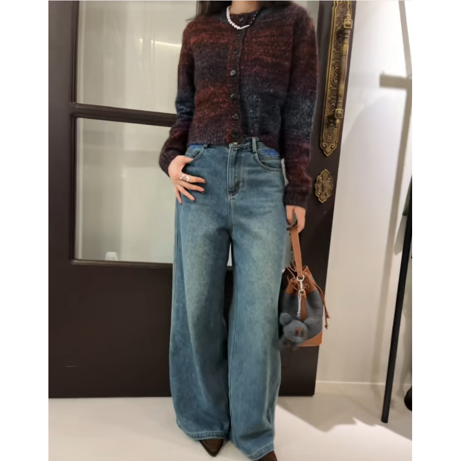 KIKI严选：96289-M家欧货南油秋冬小众设计裤腰刺绣高级感牛仔裤