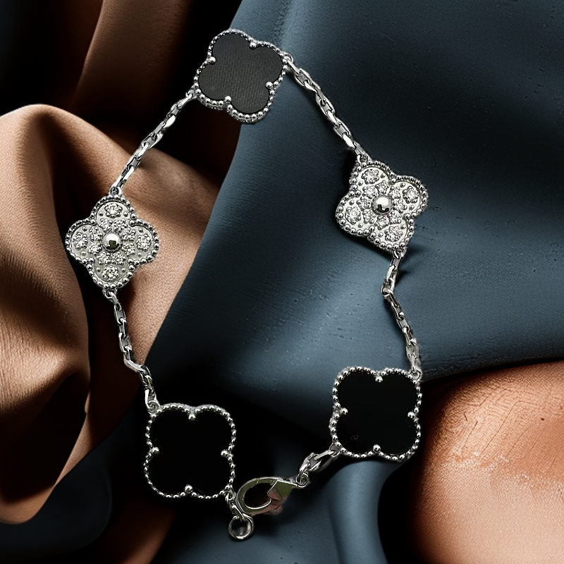 重金五花）18k金镶嵌熊猫色手链 3+2时尚优雅百搭