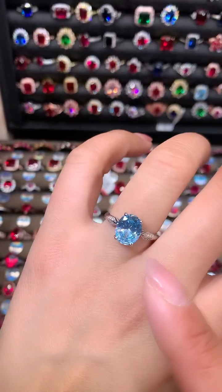 【闪购商品】海蓝宝石戒圈银S925镶嵌810