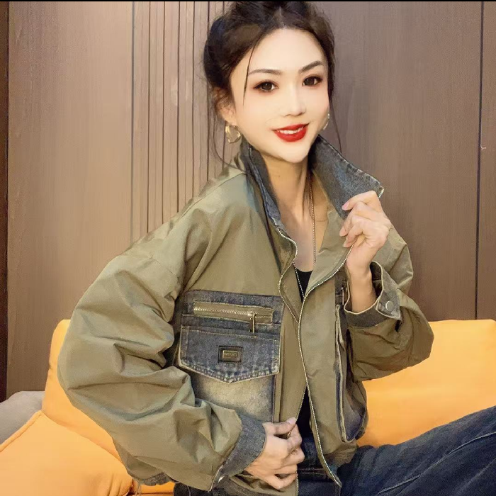727#洋气拼接牛仔外套