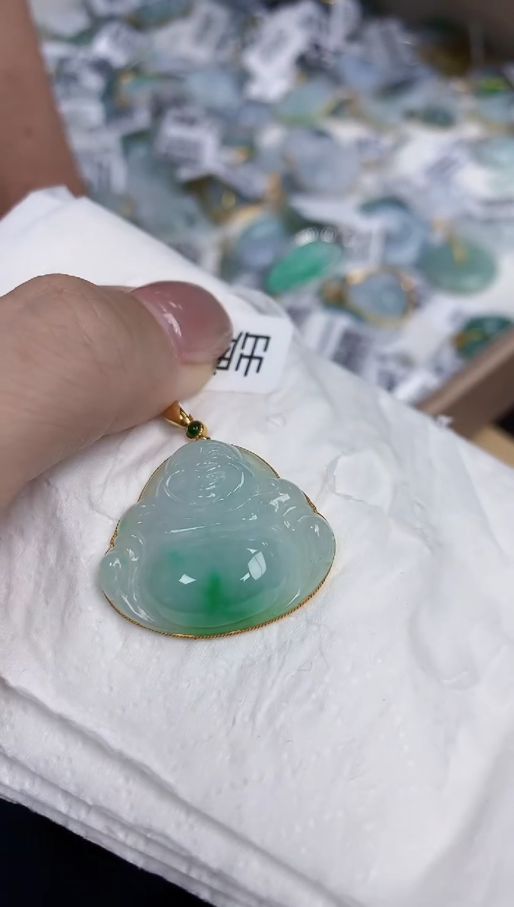 【闪购商品】翡翠颈饰18K金镶嵌天然缅甸翡翠A货