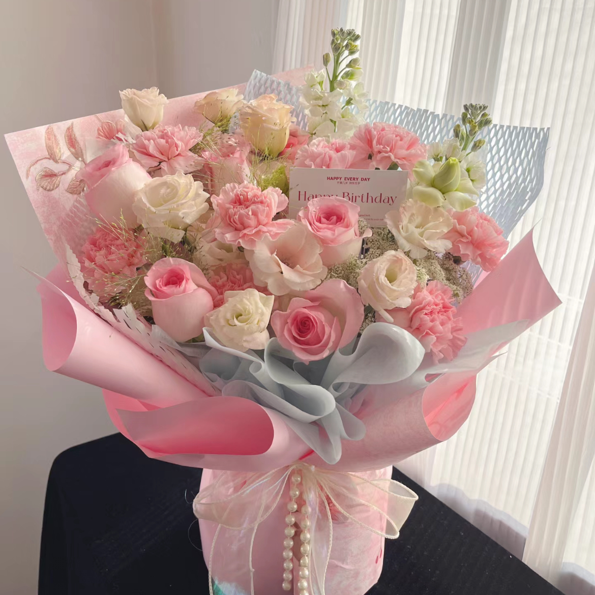 【女神请收花】康乃馨粉玫瑰洋桔梗混搭花束送女友送老婆送妈妈鲜花小时达同城送花上门