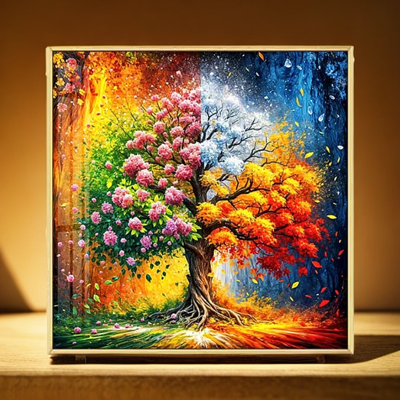 DMC十字绣-轻奢七彩发财树家里装饰相框挂画十字绣套件客厅新款