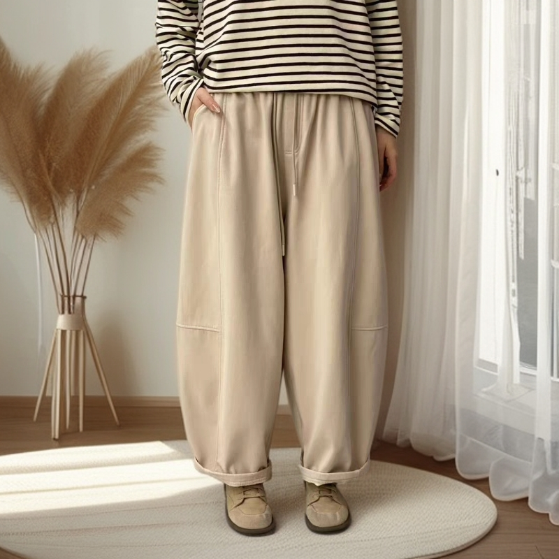 冬款休闲百搭松紧腰抽绳加绒加厚阔腿裤女款