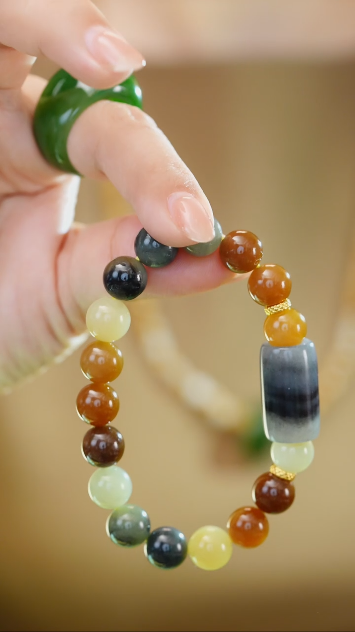 未镶嵌手串和田玉和田玉且末楼兰三色一线手串 10mm