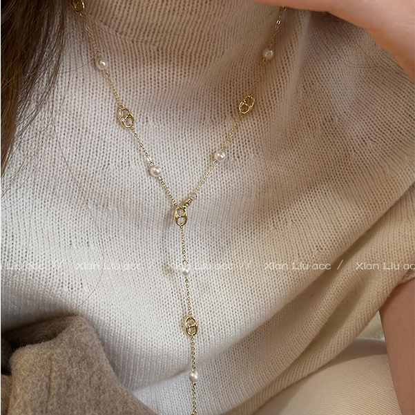 铜合金项链 长款猪鼻子项链女轻奢小众气质毛衣链C117