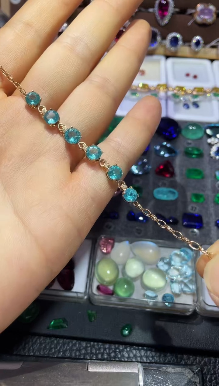 手链磷灰石18K金镶嵌手链