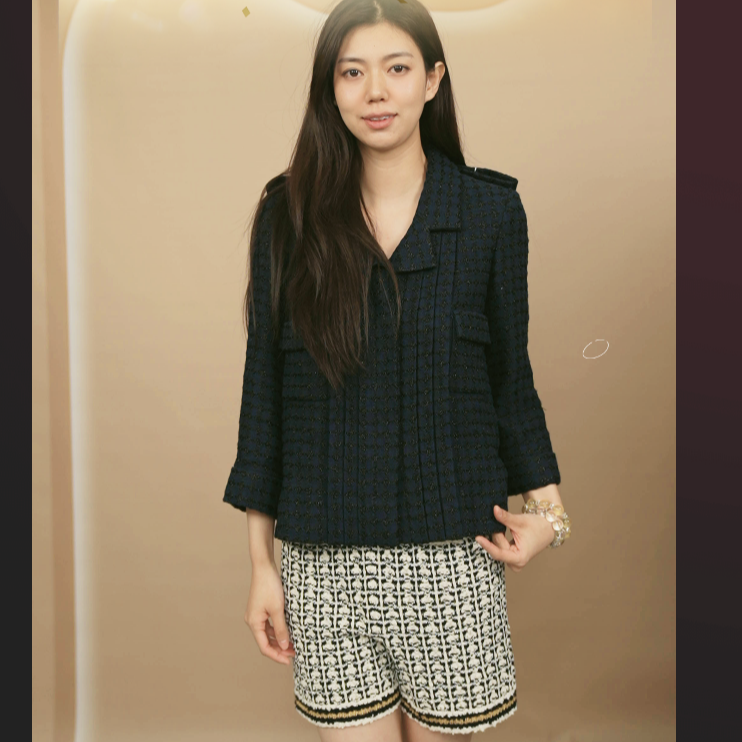 95新 Chanel/香奈儿 软尼外套34码蓝色黑纹/250910VZZPH03