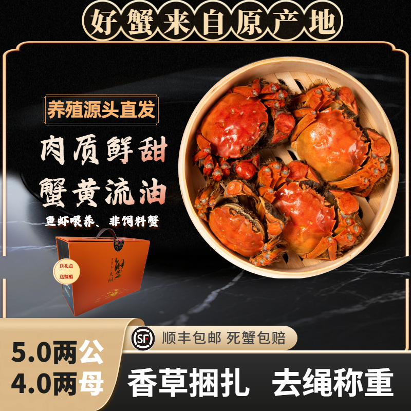 【5.0两公＋4.0两母】8只蟹精品大闸蟹兴化湖螃蟹活蟹顺丰包邮到家