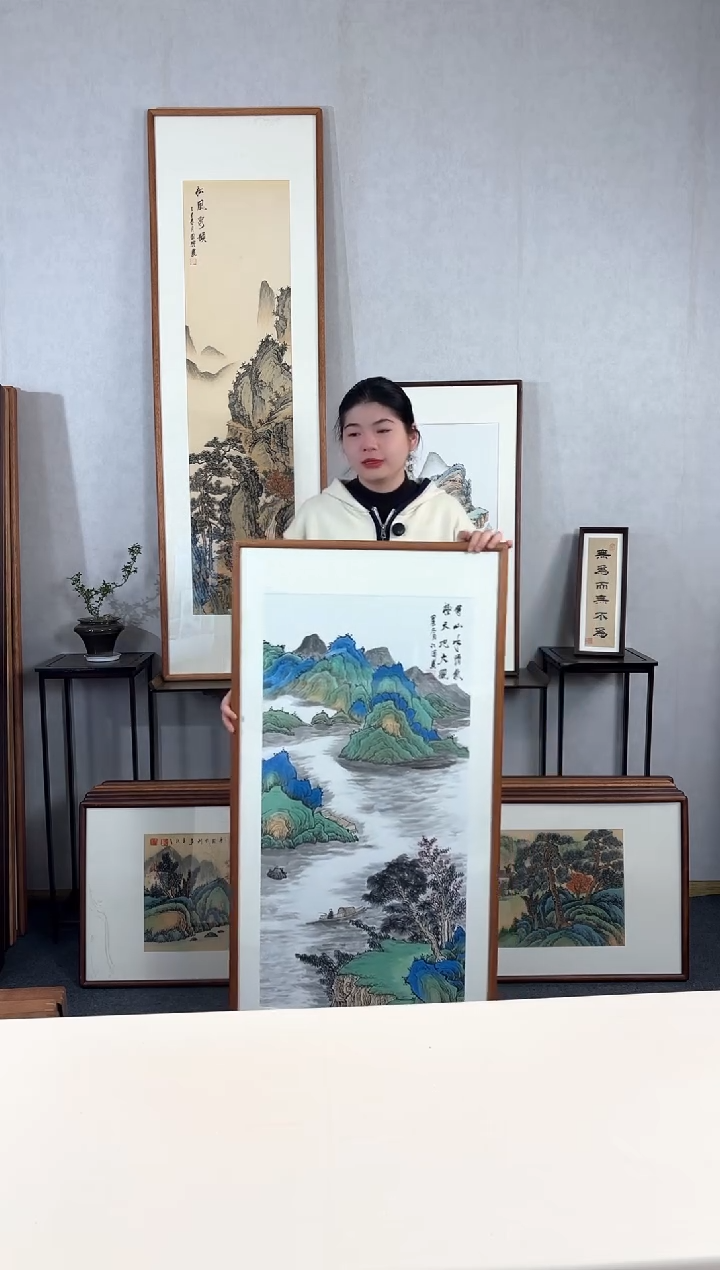 【闪购商品】国画手绘*得山水清气*62*123cm实木框