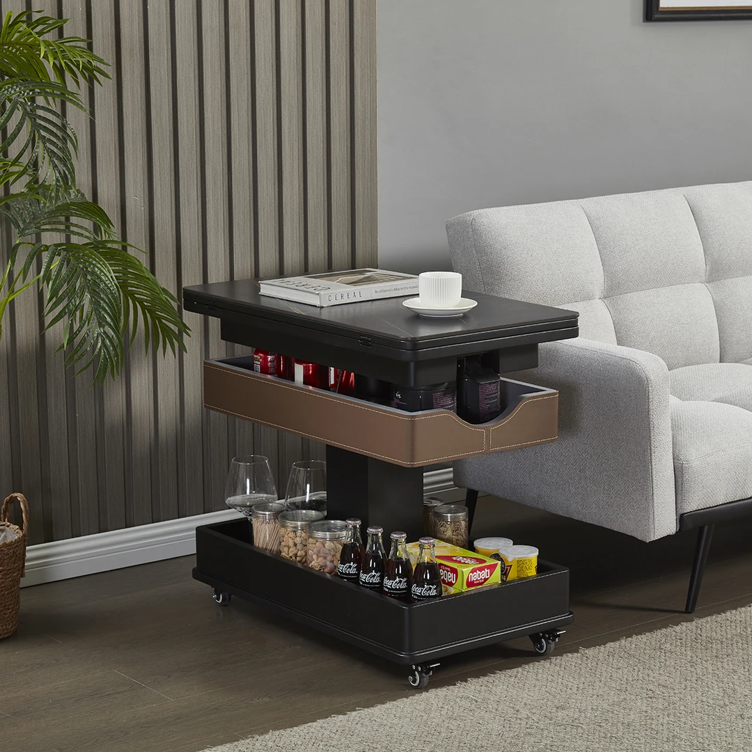 简约可折叠升降移动带轮小户型客厅家用沙发边几北欧餐桌现代岩板