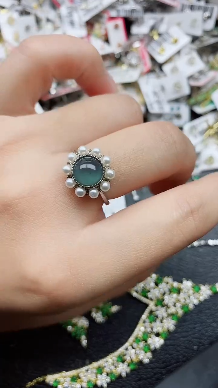 银S925镶嵌戒指翡翠1