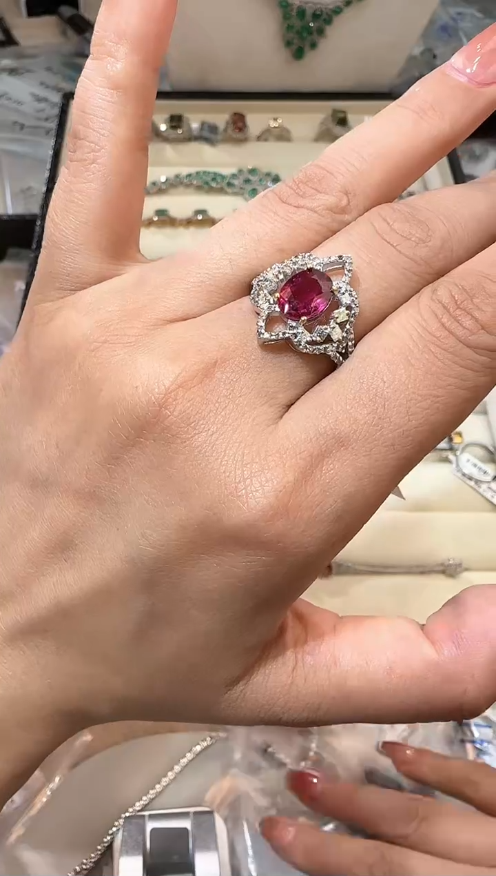 【闪购商品】定制碧玺戒指银S925镶嵌戒指