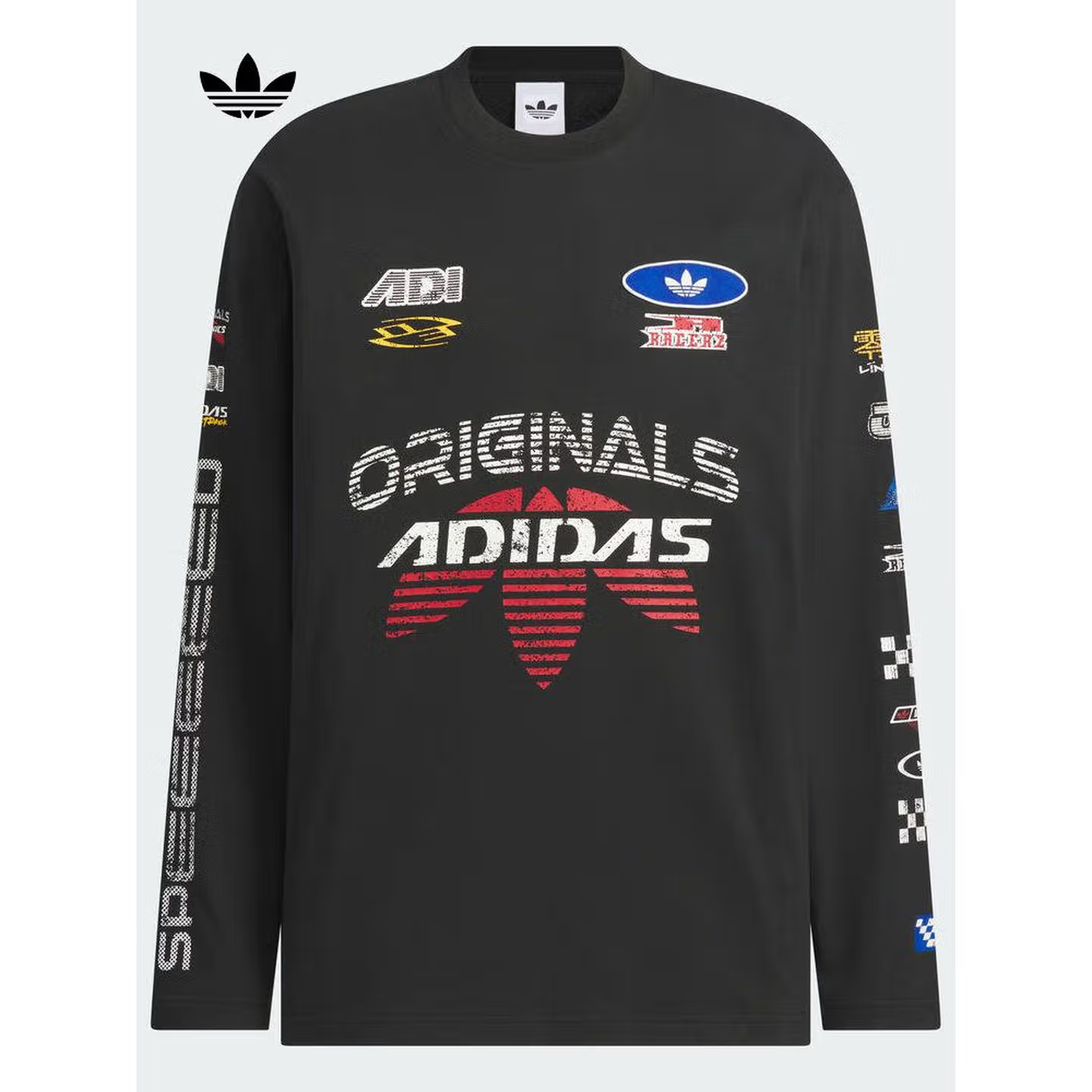 adidas/阿迪达斯三叶草赛车风纯棉运动宽松长袖T恤流光风KH1199