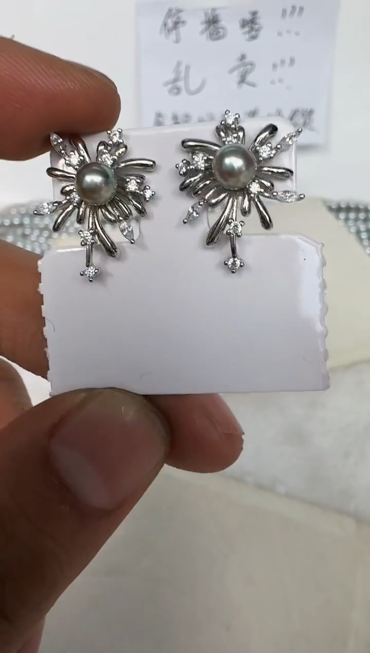 银S925镶嵌耳饰海水珍珠耳钉