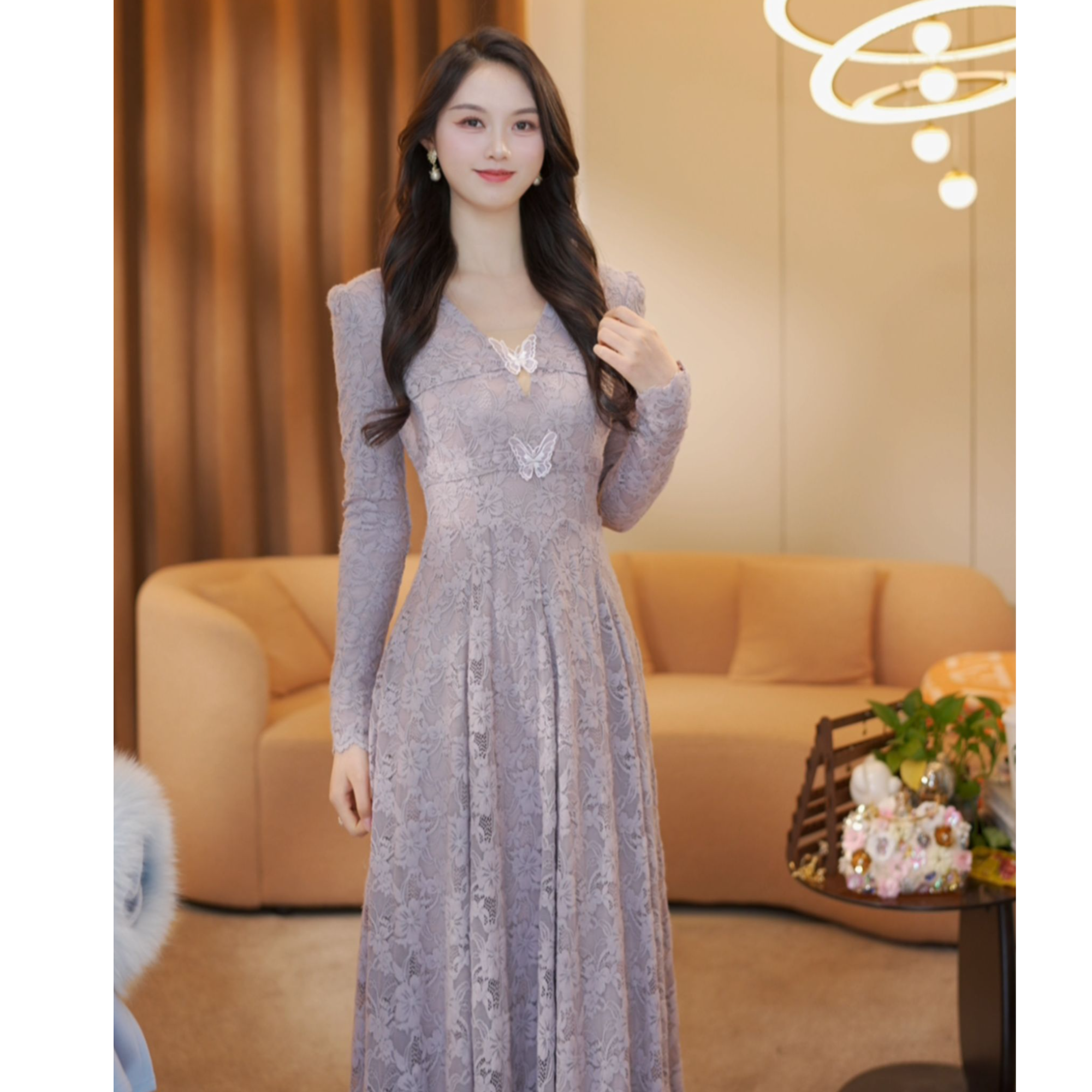 七七-【梦蝶】千金名媛风蝴蝶元素设计大摆裙气质连衣裙-LQ124