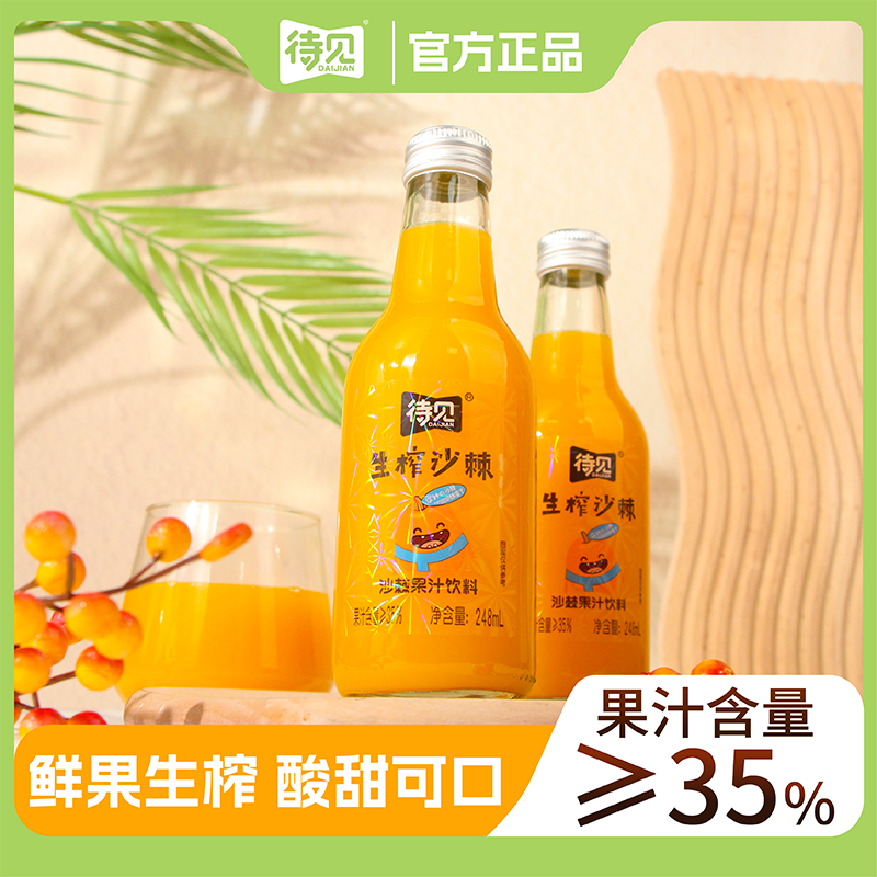 待见沙棘果汁饮料248mlx8瓶酸甜可口果汁35%饮品新鲜小果生榨沙棘
