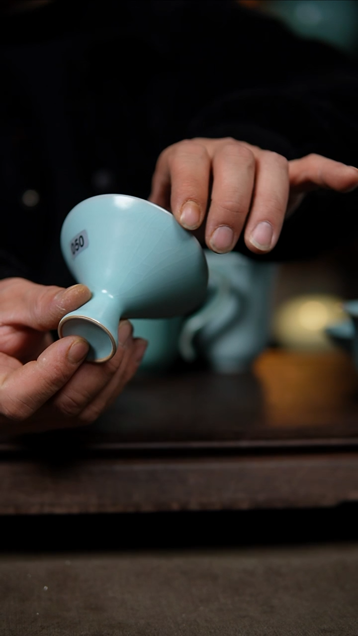 【闪购商品】杯仿古宋臻纯手工高足斗笠瑕050