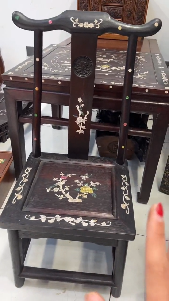 【闪购商品】贡木喜鹊登梅螺钿灯挂椅