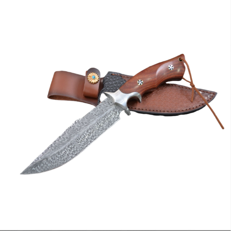 DC53通体龙骨锻造黑檀木手柄牛皮刀鞘户外登山露营