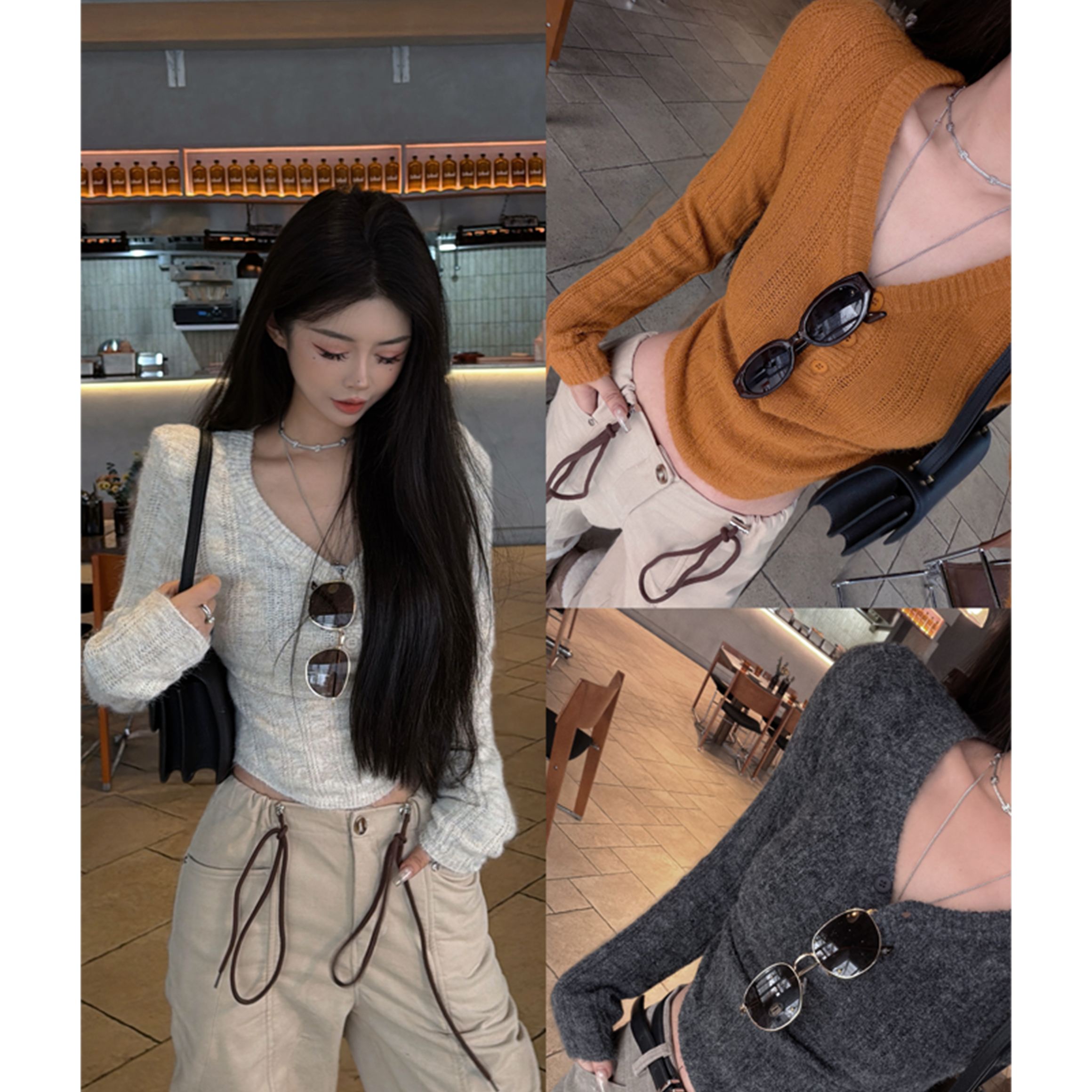 21 DEGREES南瓜色/米杏色/深灰色显瘦毛织打底