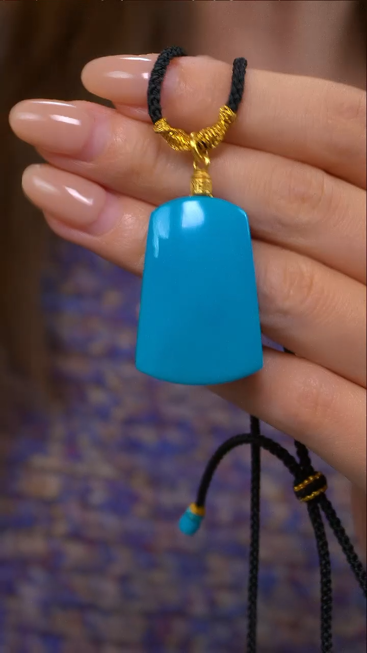 18K金镶嵌绿松石无事牌项链DIY