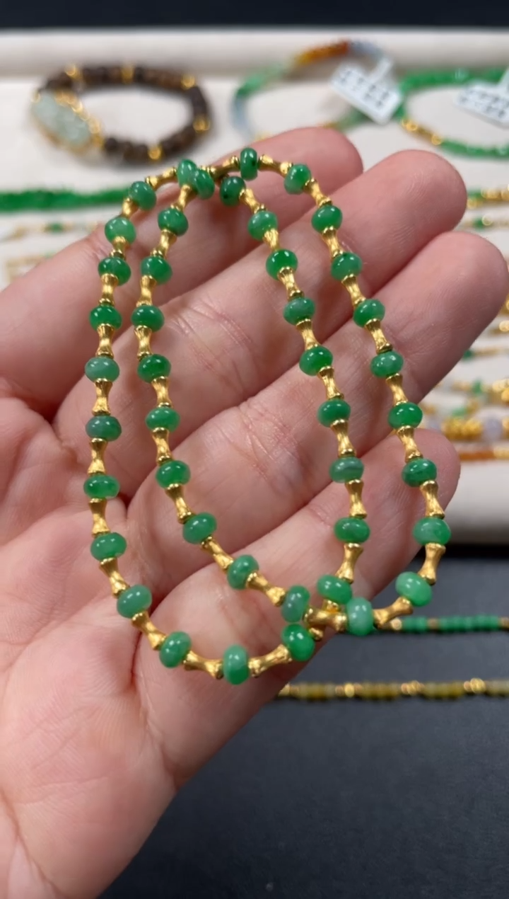 18K金镶嵌手串翡翠多样性  发货一条  P359